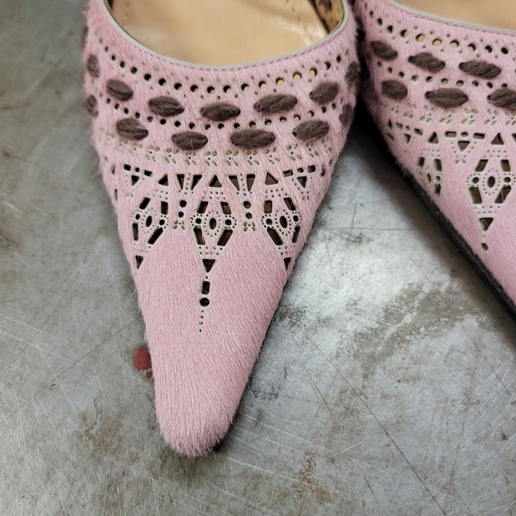 SALE! CASADEI HEELS SZ 8.5 PONY HAIR POINT TOE ANKLE STRAP - Picture 6 of 8